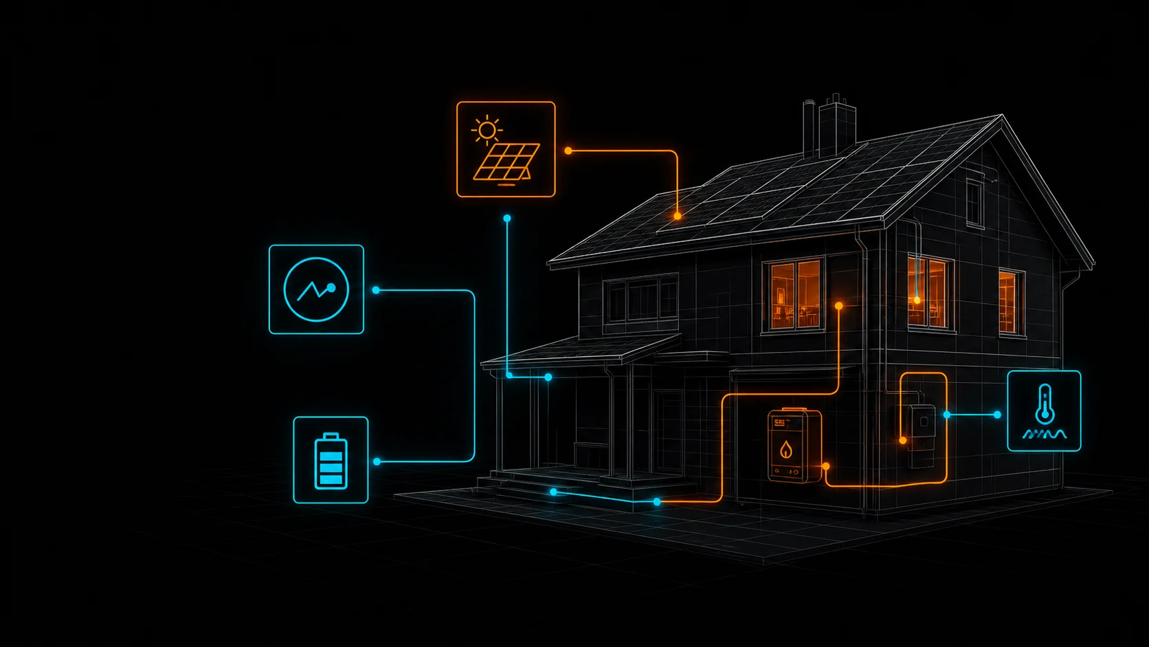 Technical illustration of a home energy system